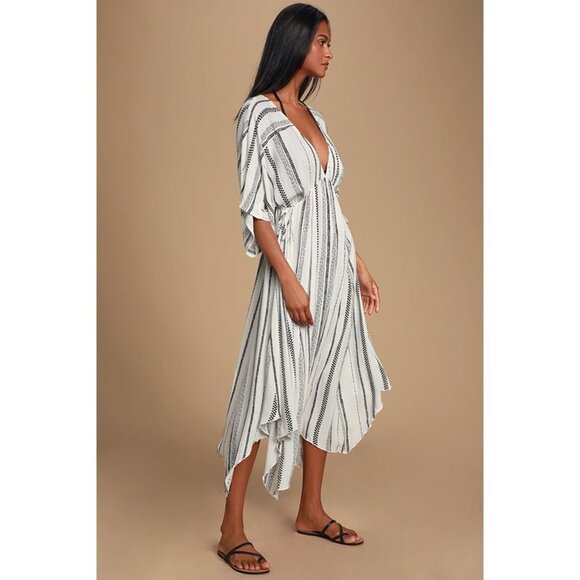 En Creme Boho Striped Low Neck Maxi Dress Blue White Women S - Picture 11 of 15